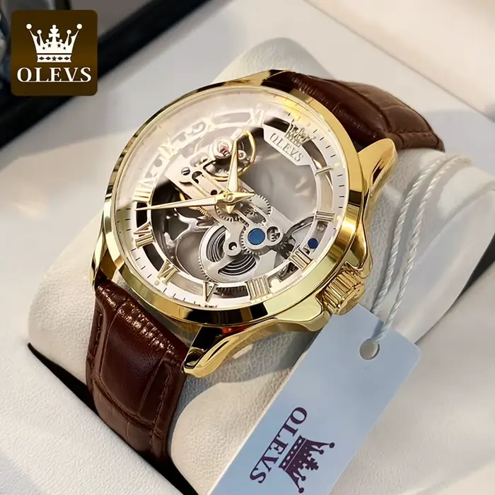 OLEVS 6661 montre pour hommes montre mécanique automatique de luxe étanche bracelet en cuir lumineux