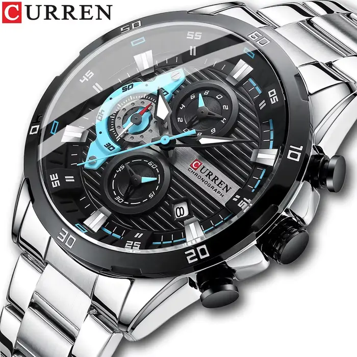 CURREN montres en acier inoxydable pour hommes mode créative cadran lumineux avec chronographe horloge mâle
