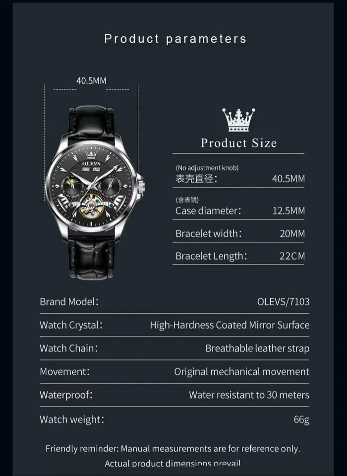 Montres mécaniques OLEVS 7103 pour homme