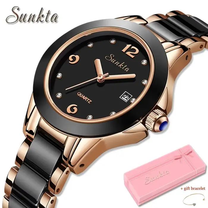 Montre en céramique LIGE pour femmes, résistante à l'eau, avec mouvement quartz, bracelet ajustable, pour toutes occasions spéciales