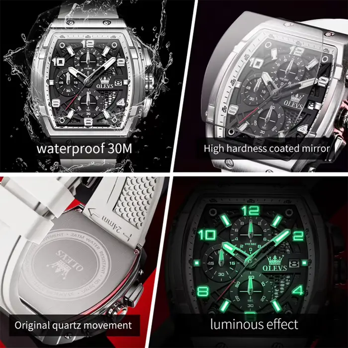 OLEVS hommes montres 2976 luxe mode Tonneau montre à Quartz pour homme marque originale mouvement bracelet en Silicone chronographe étanche