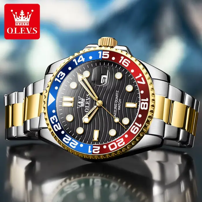 Montre de plongée OLEVS 3610 en acier inoxydable avec fonction de date automatique et aiguilles luminescentes pour homme occasions spéciales et plongée