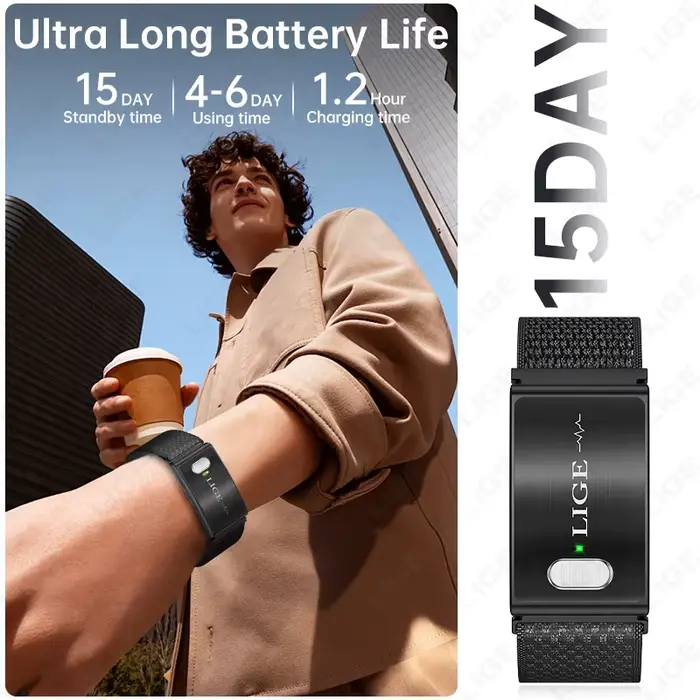 Montre connectée LIGE surveillant de la santé avec suivi de la fréquence cardiaque, sommeil et activité sportive pour hommes et femmes occasions quotidiennes et sportives
