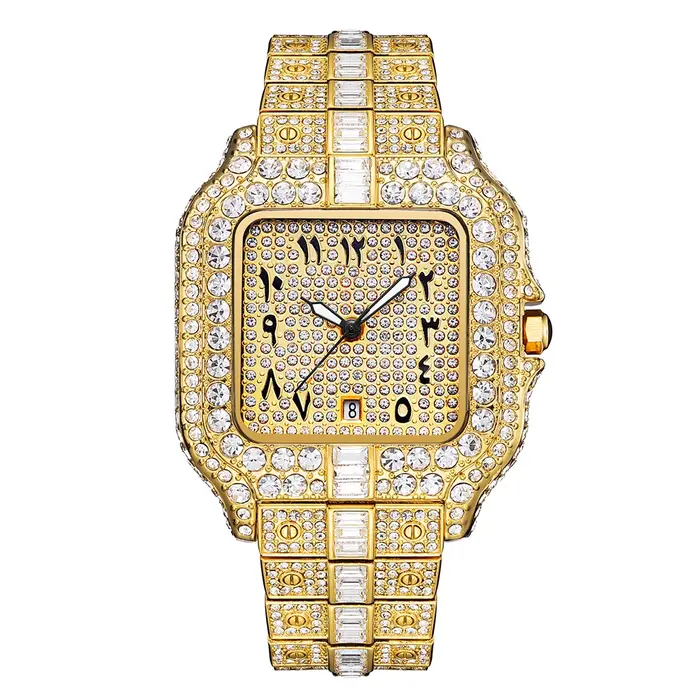 Montres pour hommes en diamant noir glacé Hip Hop Cool mâle femme montre à Quartz avec calendrier horloge à main lumineuse livraison directe