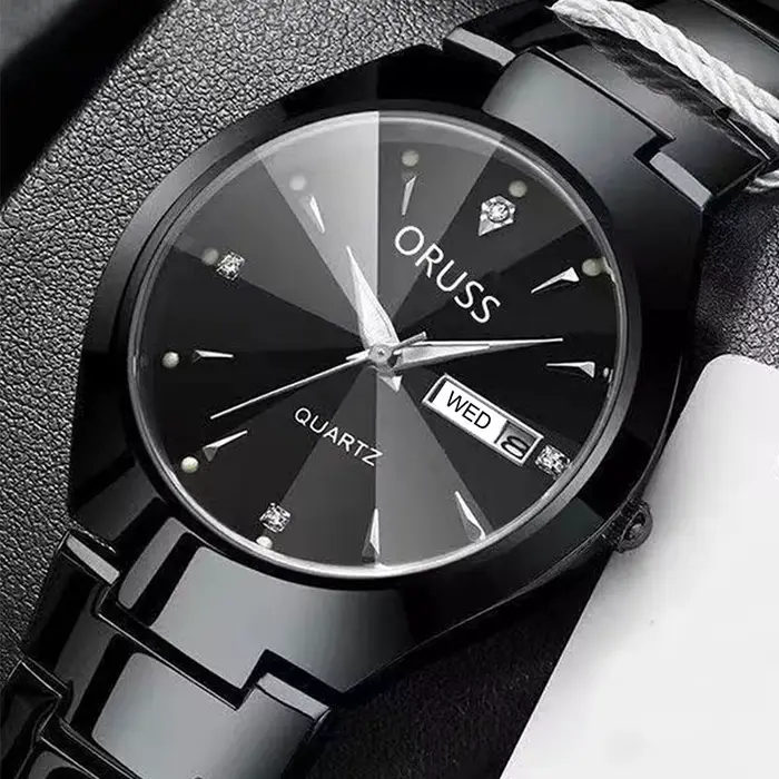 ORUSS-Montre de couple étanche pour hommes et femmes, quartz, acier inoxydable, date, semaine, horlo