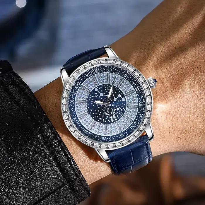 Montre à Quartz Édition Limitée en Acier Inoxydable avec Bracelet en Cuir Véritable Résistante à l'Eau Occasions Spéciales Pour Homme