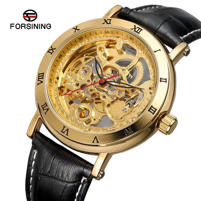 Montre automatique FORSINING avec cadran squelettique et bracelet en cuir pour homme occasions spéciales élégance moderne