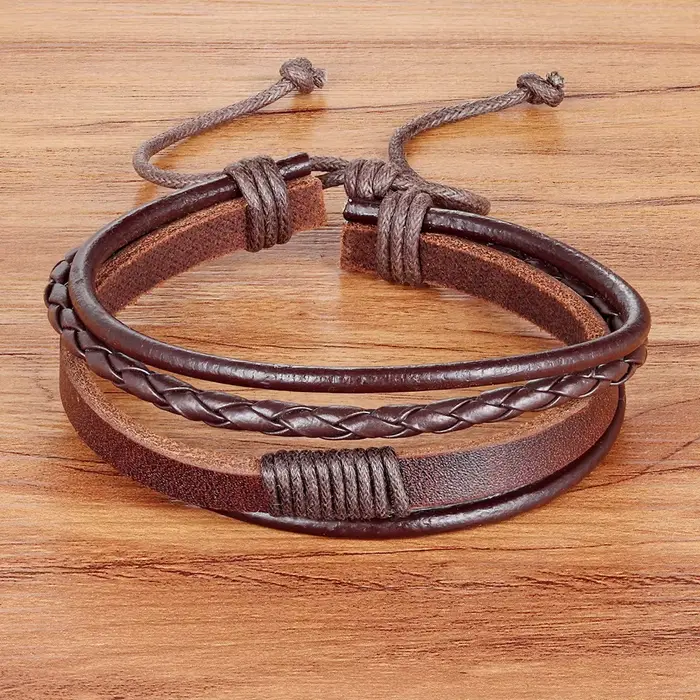 TYO – Bracelet tressé multicouche en cuir pour hommes