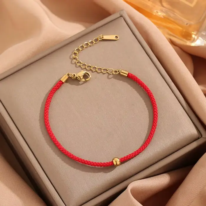 Bracelet en corde rouge en acier inoxydable pour femmes et filles, couleur or, chaînes de poignet ex