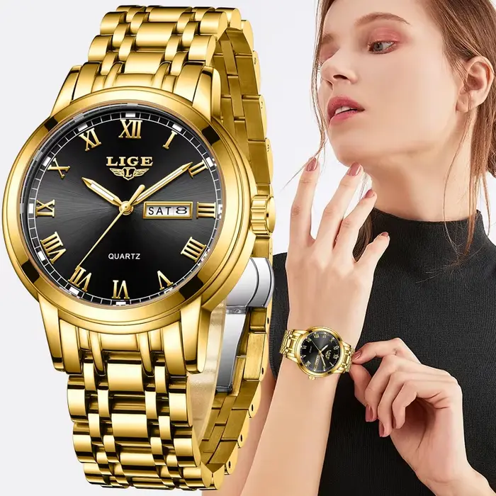 LIGE 2023 nouvelle montre en or femmes montres dames créatif en acier