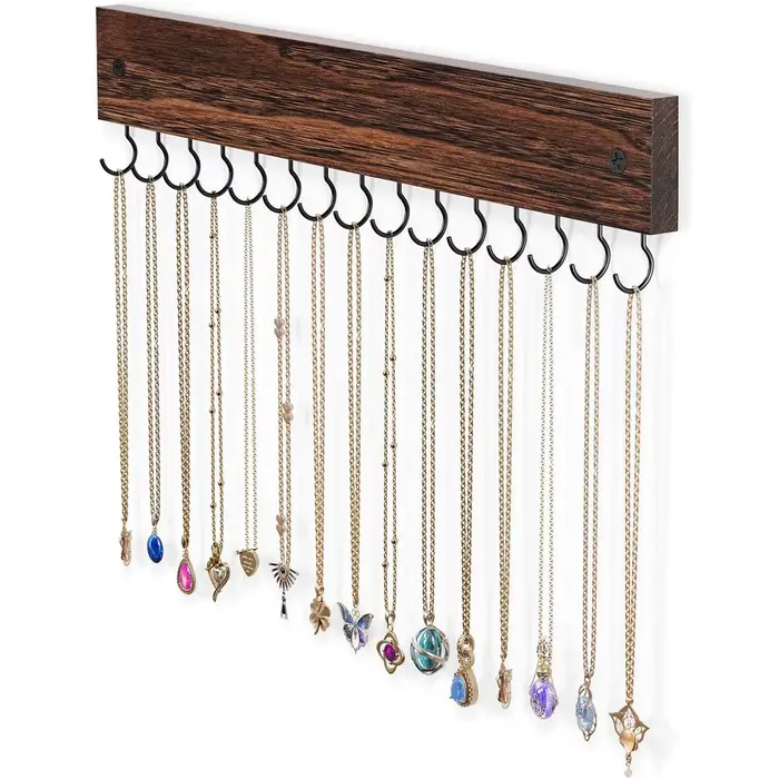 Porte-collier en bois pour mur avec 15 crochets, cintre mural pour bijoux, facile à installer, pour 