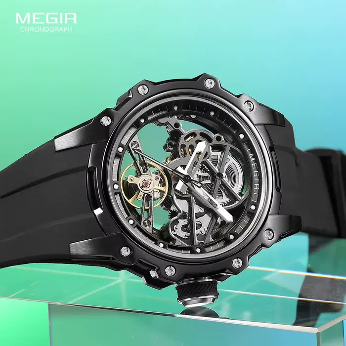 Montres mécaniques automatiques à cadran squelette MEGIR pour homme style élégant et pratique occasions spéciales