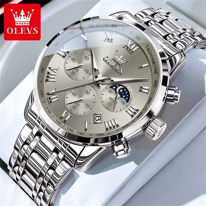 OLEVS Top marque de luxe montre pour hommes étanche lumineux en acier inoxydable Phase lunaire Code 
