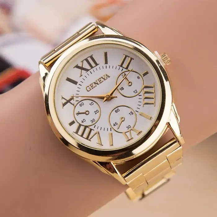 Montre genève à Quartz en acier inoxydable pour femmes