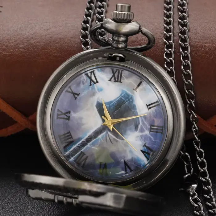 Montre de poche à Quartz creuse mythologie nordique marteau de Thor pendentif Vintage Steam Punk cadeau à la mode pour hommes et femmes occasions spéciales