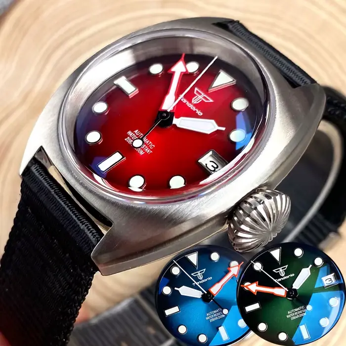 Montre automatique Tandorio 36mm édition limitée résistante à l'eau avec bracelet nylon pour homme occasions spéciales