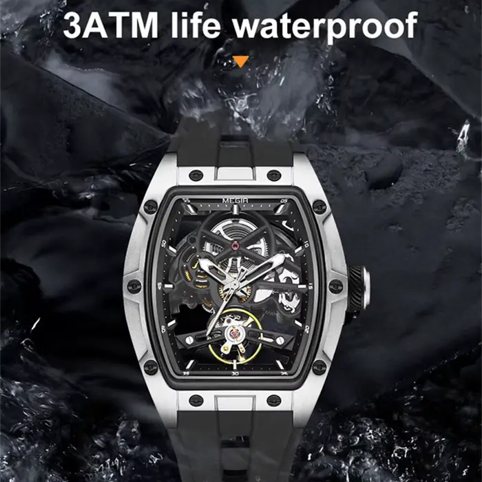 MEGIR marque de luxe montre de Sport pour hommes montres mécaniques en Silicone creux mouvement entièrement automatique montre-bracelet lumineuse horloge 2242