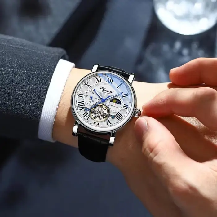 CHENghts-Montre de Luxe avec Bracelet en Cuir pour Homme