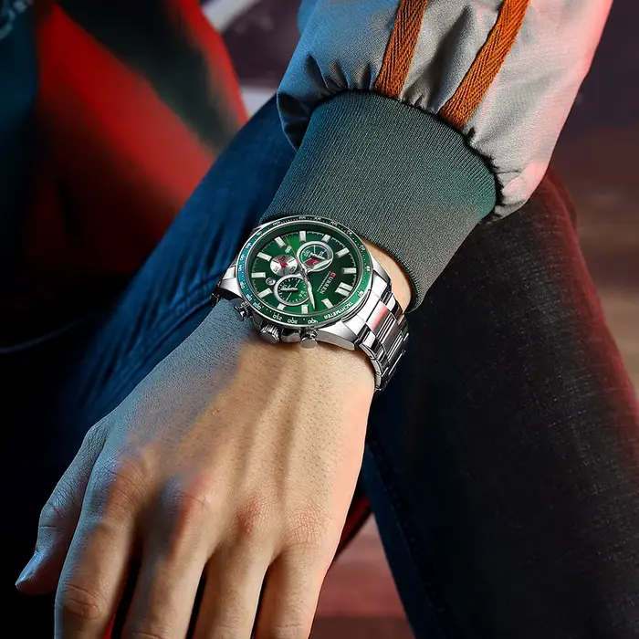 Montre chronographe homme acier inoxydable quartz sport date automatique occasion spéciale
