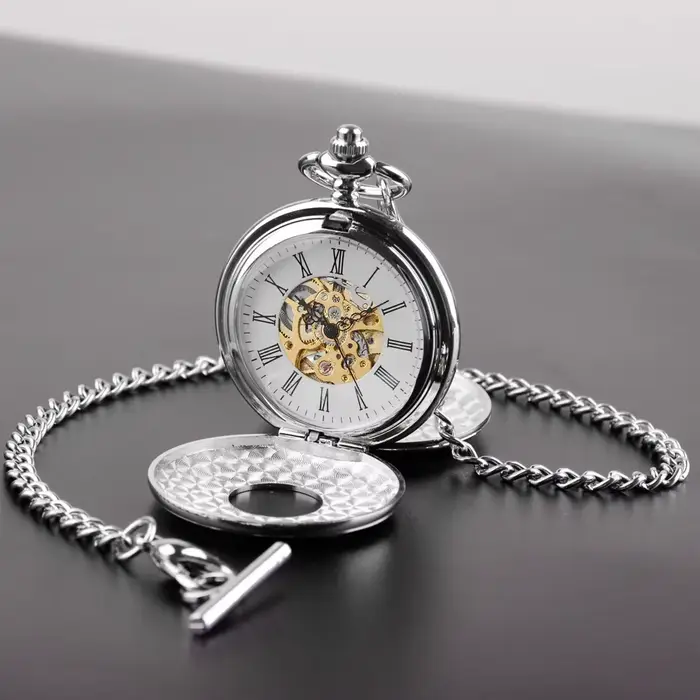 Montre de poche mécanique homme femme à remontage manuel Double Hunter Chiffres romains Montres