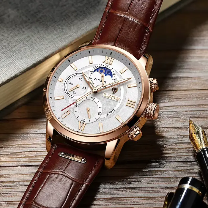Montre homme LIGE 2026 style mode et décontracté avec bracelet en cuir résistant à l'eau pour hommes élégants et actifs pour occasions formelles et sportives