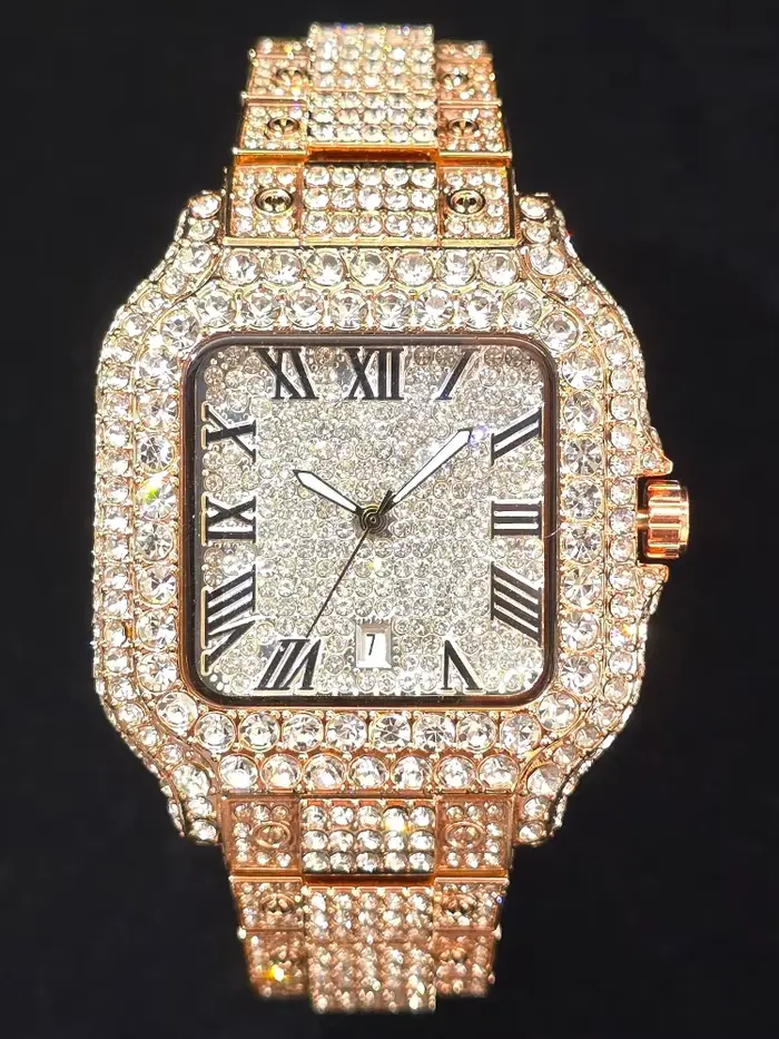 Montre noire pour hommes Hip Hop diamant Cool mode hommes montres à Quartz calendrier étanche horlog
