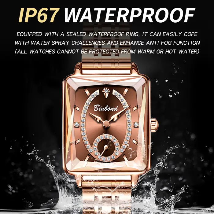 Montres à quartz rectangulaires de luxe BINBOND pour femmes