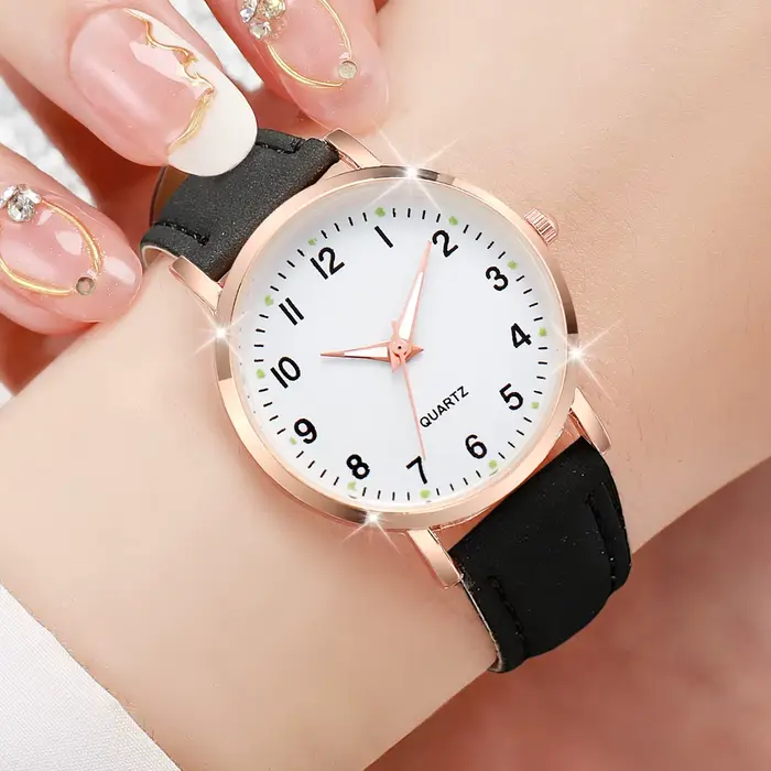 Montre à quartz avec bracelet en cuir pour femmes et filles