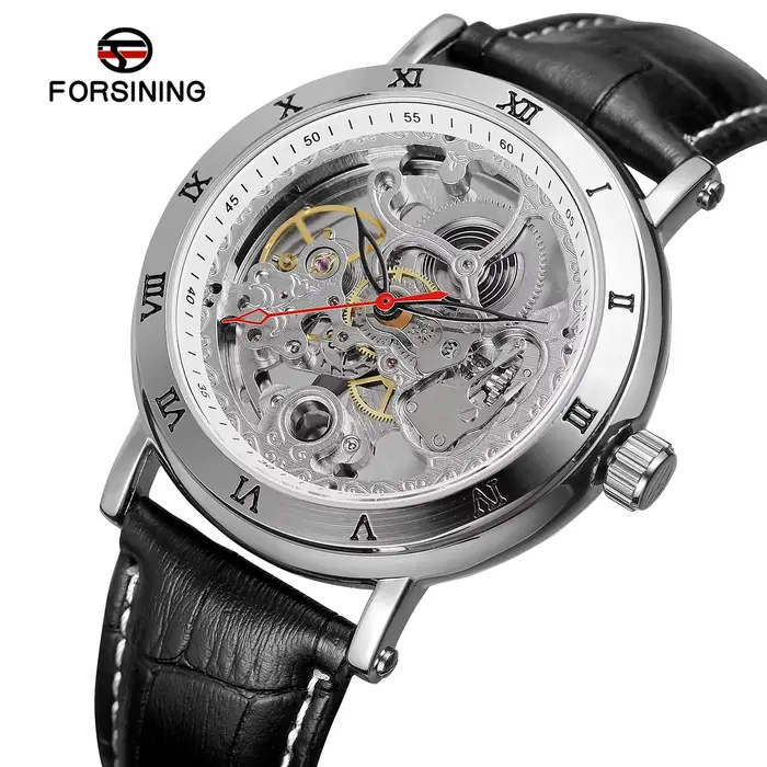 Montre automatique FORSINING avec cadran squelettique et bracelet en cuir pour homme occasions spéciales élégance moderne