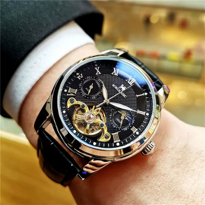 Montre Tourbillon Squelette 24 Heures - Montre Mécanique Tourbillon Squelette Style Affaires - Desig