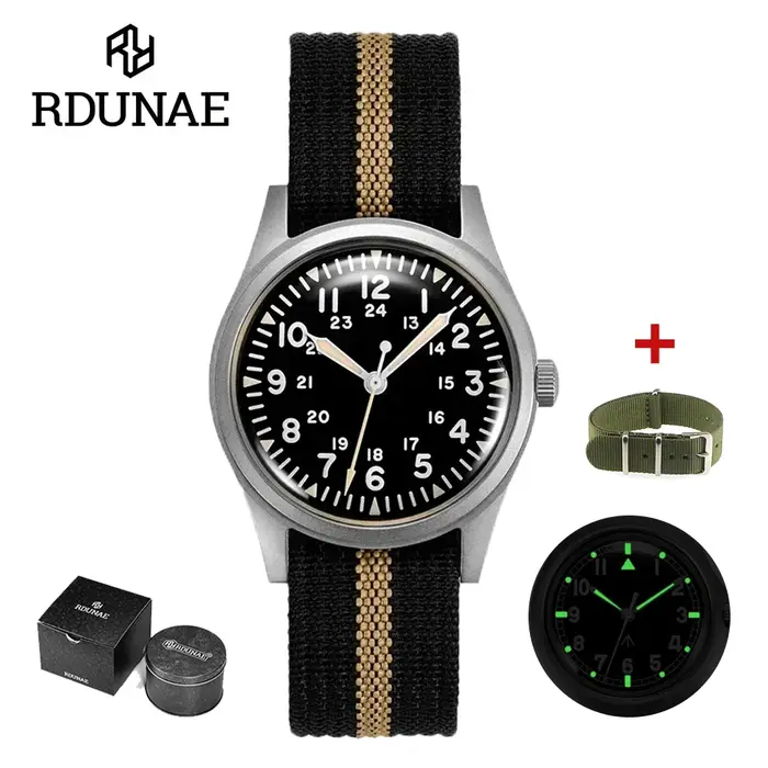 2025 nouveau RDUNAE RA03 34.5mm militaire hommes montre à Quartz Vintage G10 mis5 2035 montres K1 verre minéral montre-bracelet en acier inoxydable
