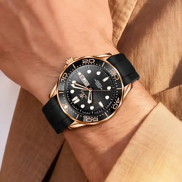 Montre OLEVS à Quartz pour Hommes, Lumineuse, Étanche à 30M, Bracelet en Silicone, Boîtier en Acier Inoxydable, Pour Pilotes et Activités Extérieures