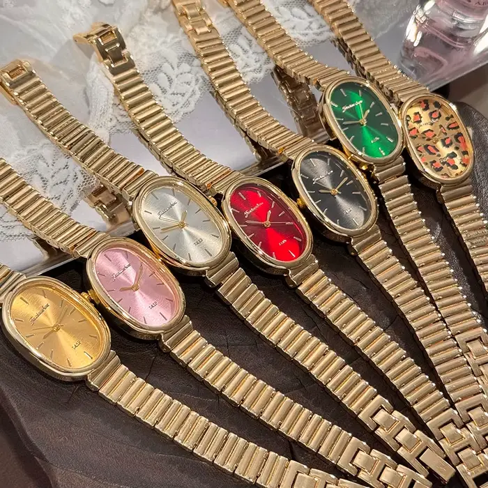 Montre Quartz Ovale Retro Dorée Élégante Femme Occasions Spéciales Tendance Haut De Gamme