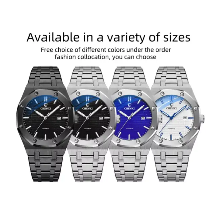 CHENXI 8248 chronographe Date affaires étanche montre pour hommes en acier inoxydable lumineux mode libre tendance étanche montre-bracelet