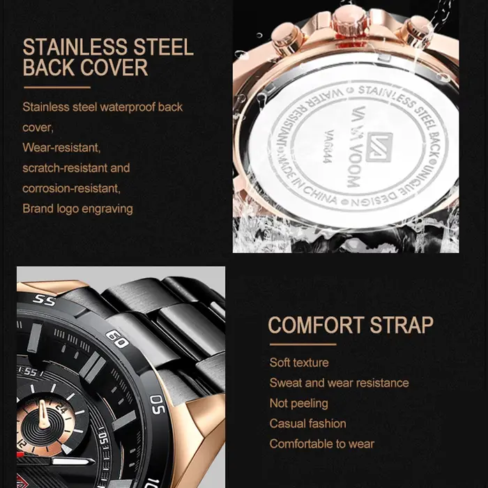 VA VA VOOM-Montre à quartz en acier inoxydable pour homme