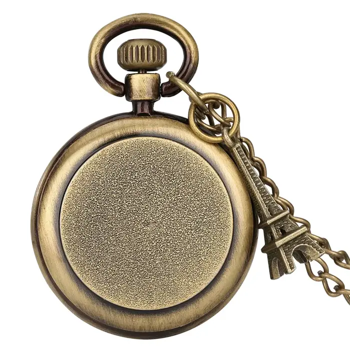 Montre de poche unisexe à quartz analogique avec imprimé chiffres romains en bronze