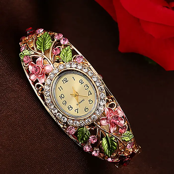 Offres spéciales femmes fleur papillon robe montre cadran rond strass Bracelet montre-Bracelet