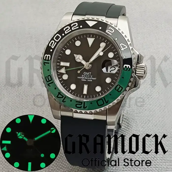 40mm GMT montre pour hommes lunette en céramique verre saphir cadran lumineux 10Bar étanche