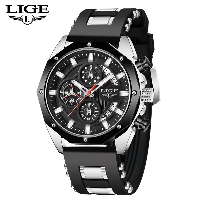 LIGE bleu Montre en Silicone pour hommes mode militaire Sport chronographe horloge mâle haut marque 