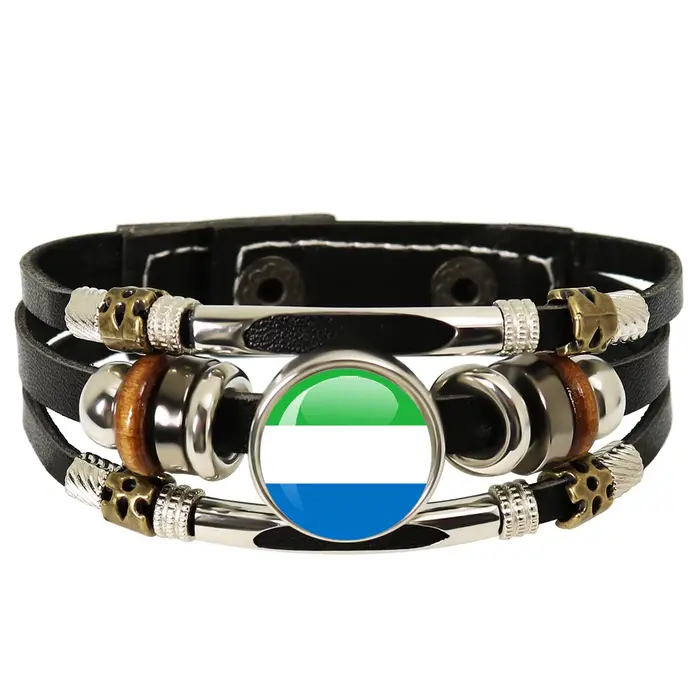 Bracelet en cuir noir tissé à la main