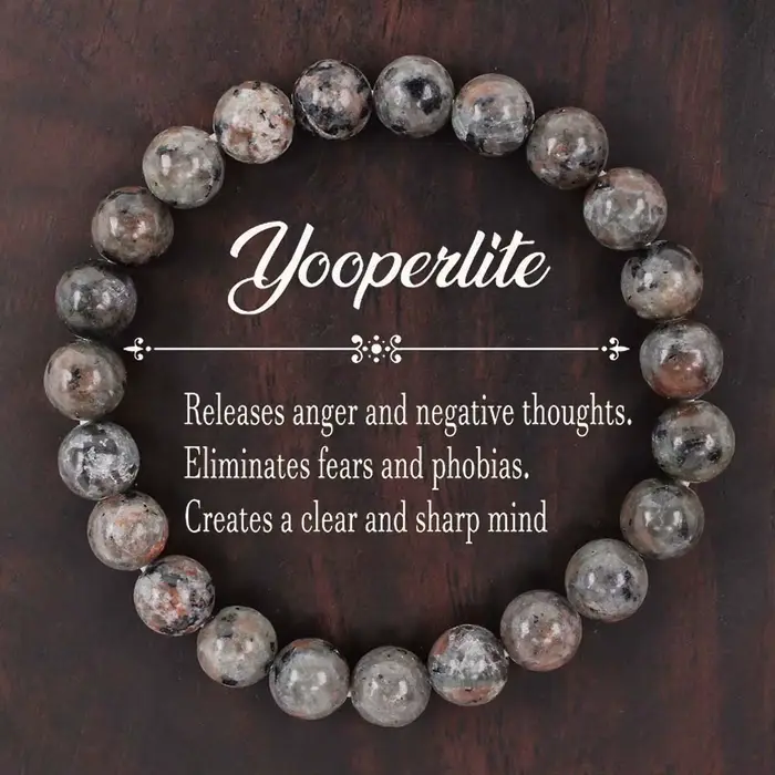 Bracelet Yooperlite naturel flamme avec lumière UV méditation réactive perles extensibles réglables