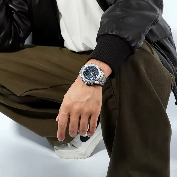Montre-bracelet NAVIFORCE NF9278 multifonction sportive pour homme avec double affichage analogique-digital et chronographe