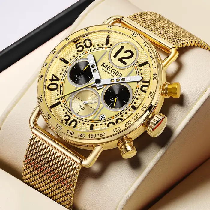 MEGIR homme d'affaires montre-bracelet Date chronographe étanche lumineux luxe hommes montre en acier inoxydable Quartz