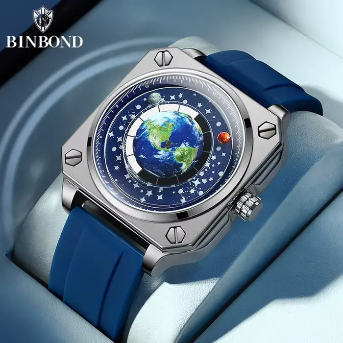 Montre homme BINBOND avec cadran rotatif résistant à l'eau pour homme style mode et décontracté pour diverses occasions
