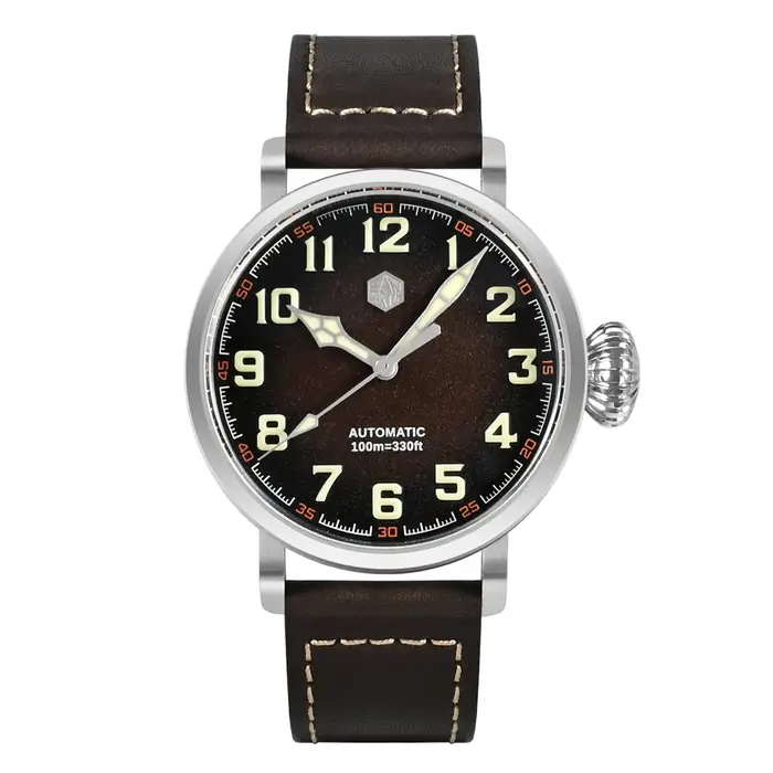 San Martin 45mm Bronze/acier montre mécanique pour hommes montre-bracelet étanche rétro pilote ST3621 luxe Saat lumineux 10Bar SN0095