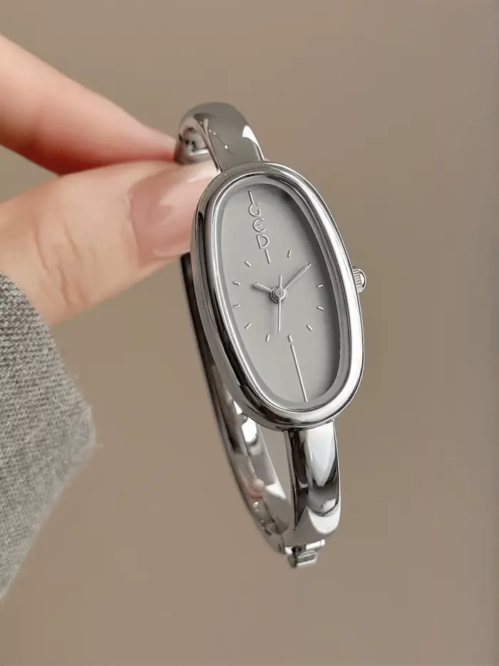 Montre pour femme en argent, montre-bracelet à quartz ovale, minimaliste, étanche, bracelet en acier