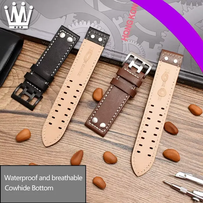 Bracelet de montre en cuir véritable pour hommes
