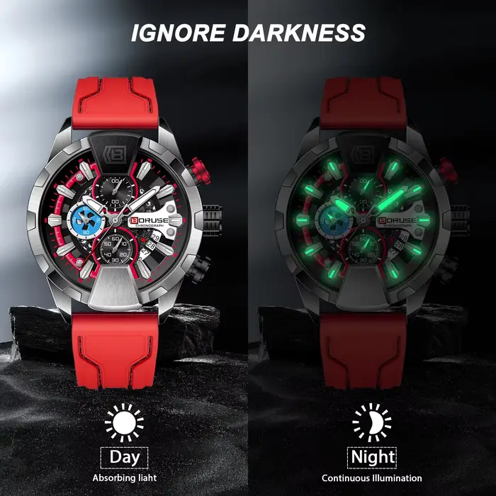 BORUSE montres pour hommes rouge étanche chronographe montre