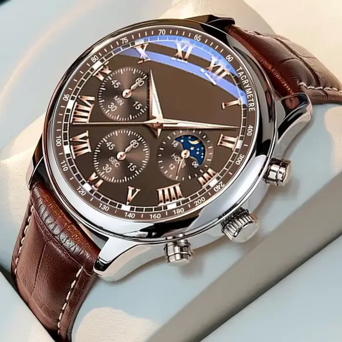 Montre classique décontractée pour homme avec bracelet en cuir