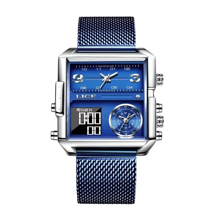 LIGE – montre à Quartz dorée pour hommes, marque de luxe, sport, militaire, mode carrée, étanche, do